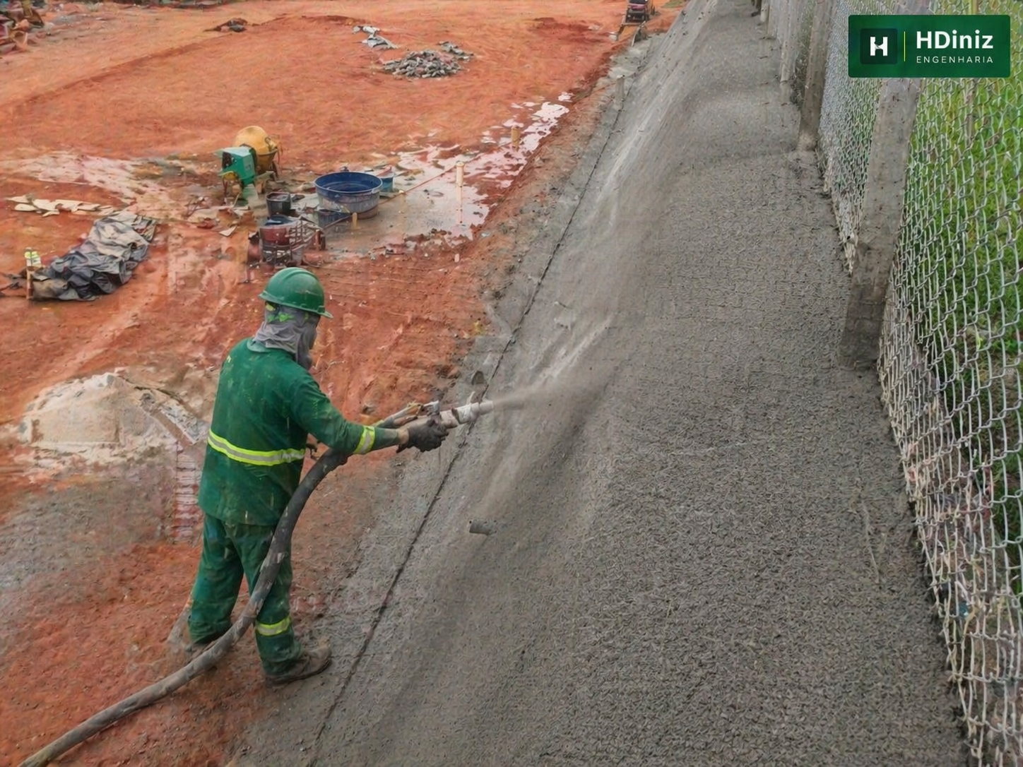Concreto projetado aplicado em talude pela HDiniz Engenharia